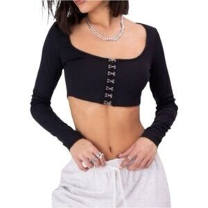 Adika Black Long-Sleeve Hook & Eye Crop Top